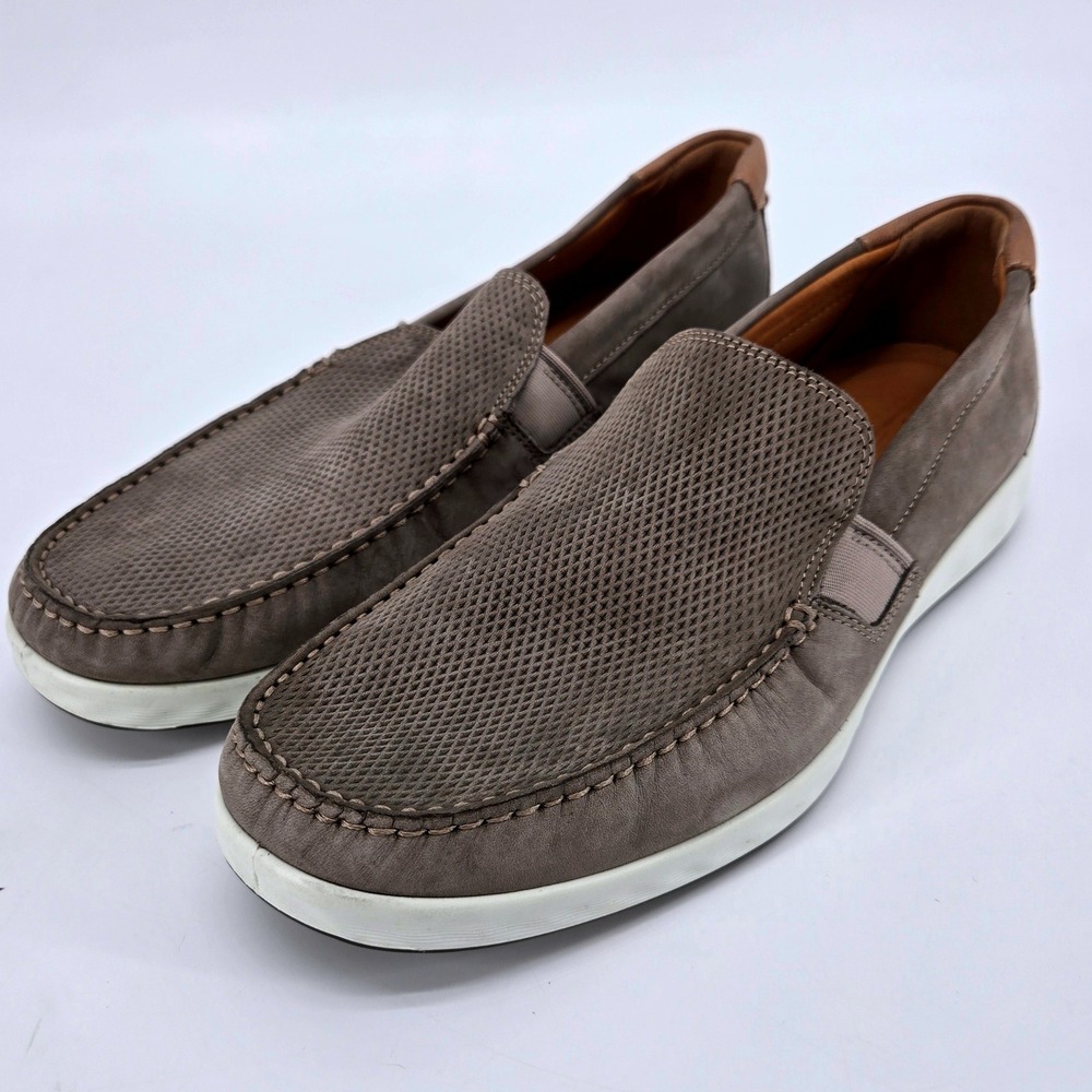 ECCO S-Lite Men SZ 10-10.5 Gray‎ Perforated Nubuck Leather Loafers Slip On Shoes